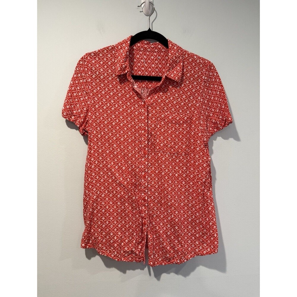 Collared Button Up Top Women Small Red Lightweight Travel Pocket Vacation Work